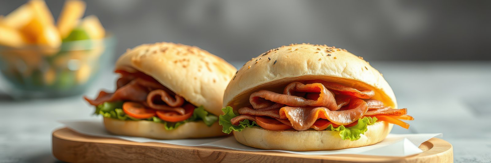 Delicious freshly made sandwiches served with crispy fries in a casual dining setting